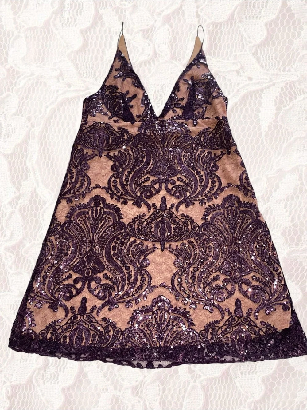 Free People Purple Sequin & Lace Mini Dress – Size 2